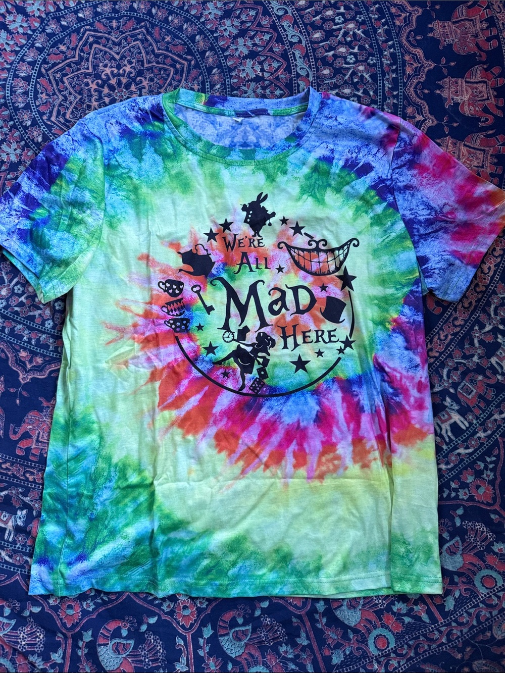 Tie-Dye Tee ‘We're All Mad Here' Graphic Tee - Multicolor